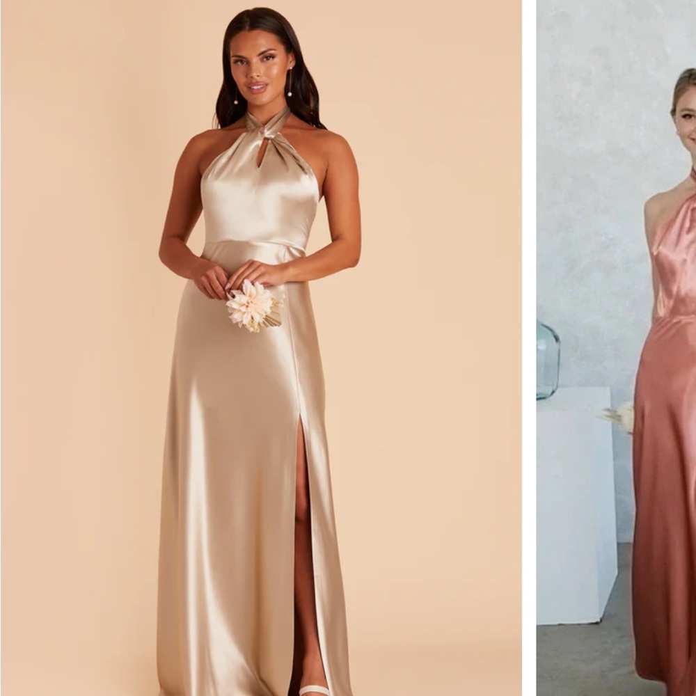 Birdy Grey Satin Halter Backless Gown in Champagne